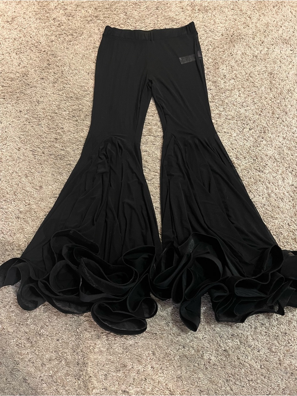 Black Flared Sheer Wide Bell Bottom Pants